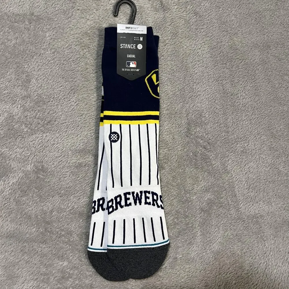 Milwaukee Brewers Socks Mens Medium White MLB Baseball Crew Infiknit Stance